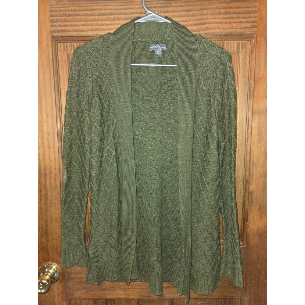 Market & Spruce Womens Olive Green Diamond Knit Cardigan SFSW058 XS